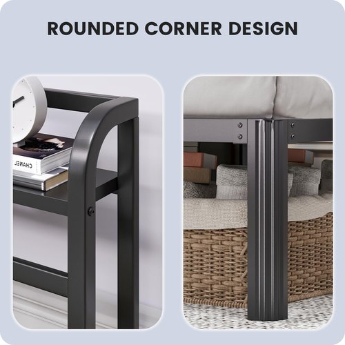 HAVONIZD Twin Bed Frame - Storage Headboard with Charging Station, 14 Inch Sturdy Metal Platform Bed Frame No Box Spring Needed, Easy Assembly, No Noise, Black