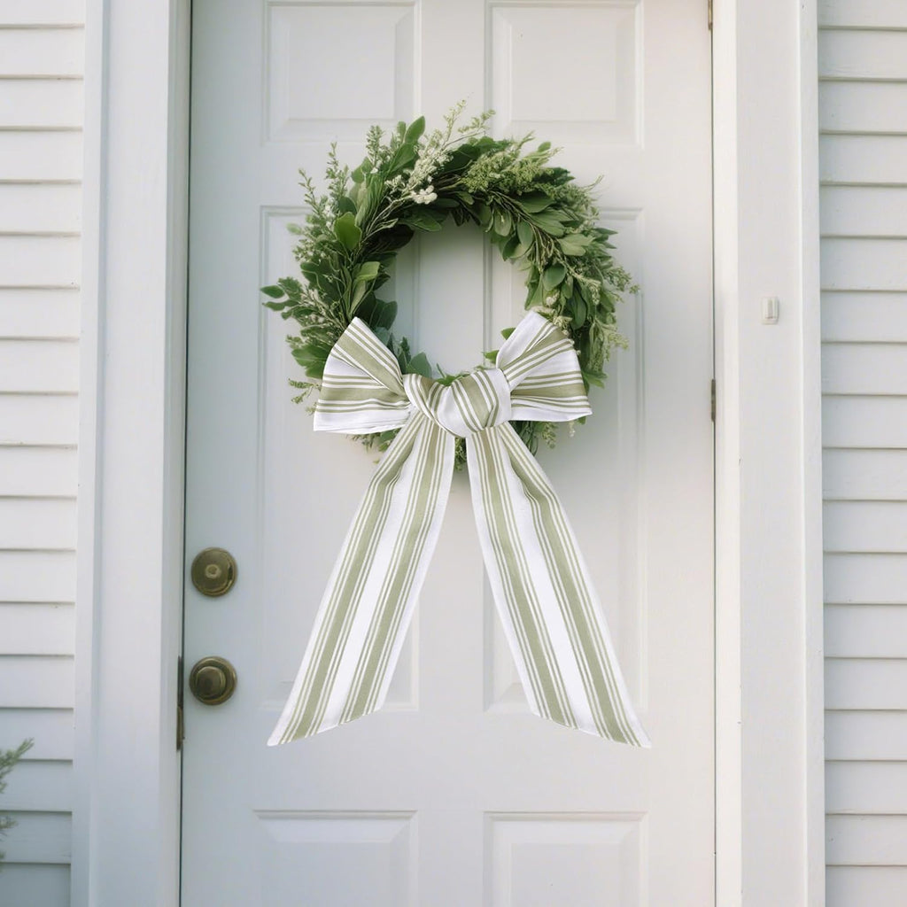 Skiennix Wreath Sash - 2 Pcs Boho Stripe Sashes for Front Door | 60 Inch Blank Scarf for Rustic Decor