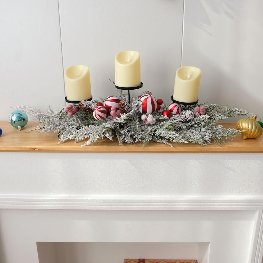 Regine Switzerland 28-Inch Christmas Candle Holder - Festive Red & White Balls with Berries | Holiday Table Centerpiece