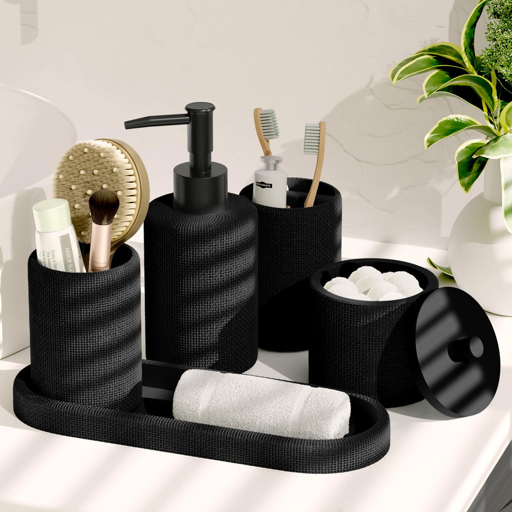 Clara Clark Bathroom Set - Black Bathroom Accessories Set, 19PC Bathroom Accessory Set, Bathroom Sets with Shower Curtain Set, Soap Dispenser & Toothbrush Holder