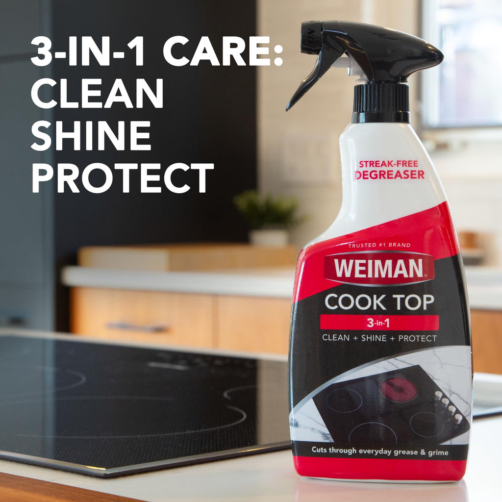 Weiman 22 Fl Oz Cooktop Cleaning Spray & Microfiber Cloth – Cooktop & Oven Cleaner for Streak & Residue Free - Non-Abrasive Degreaser Safe for Glass & Ceramic
