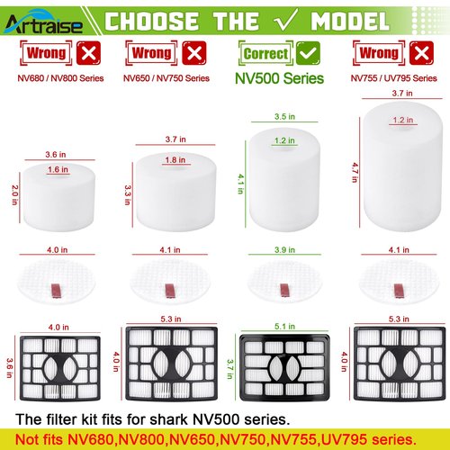 Artraise Vacuum Filter Replacement for Shark Rotator Pro Lift-away NV500 NV501 NV502 NV505 NV520 NV552 UV560 NV642 ZU780 ZU782 ZU785, Replace Part Xff500 Xhf500. 2 HEPA + 4 Foam & Felt Filters