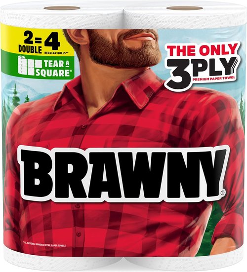Brawny 3-Ply Paper Towels - Strong & Absorbent Tear-A-Square | 2 Double Rolls = 4 Regular Rolls