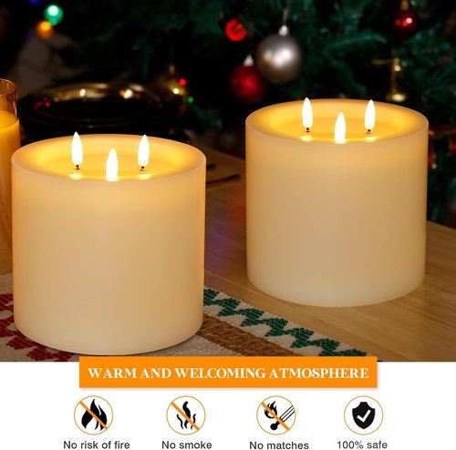 Flameless Candles | Extra Large 6"x6" Real Wax Battery Operated with Remote & Timer - Ivory