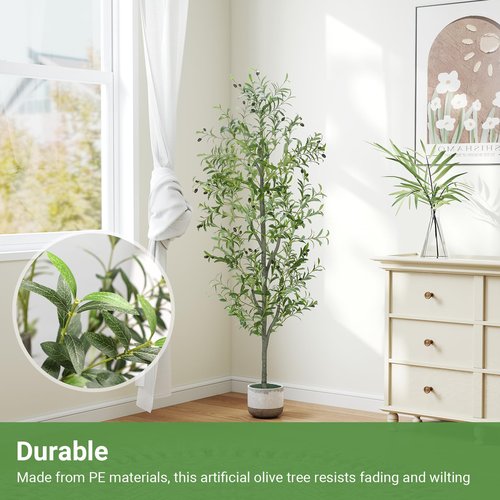 Liyarya Faux Olive Tree 6FT Silk Plant Artificial Indoor, 6 FT Fake Potted Olive with Wicker Basket Planter, Tall Artificial Olive Trees with Natural Wood Trunk & Fruits for Home Office, 6 Feet (72")
