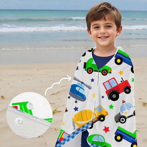 ARNUAETY Kids Hooded Beach Towel, Cartoon Car Bath Poncho for Boys and Girls Ages 3 to 8, Super Soft and Absorbent Toddler Pool Cover Up with Hood