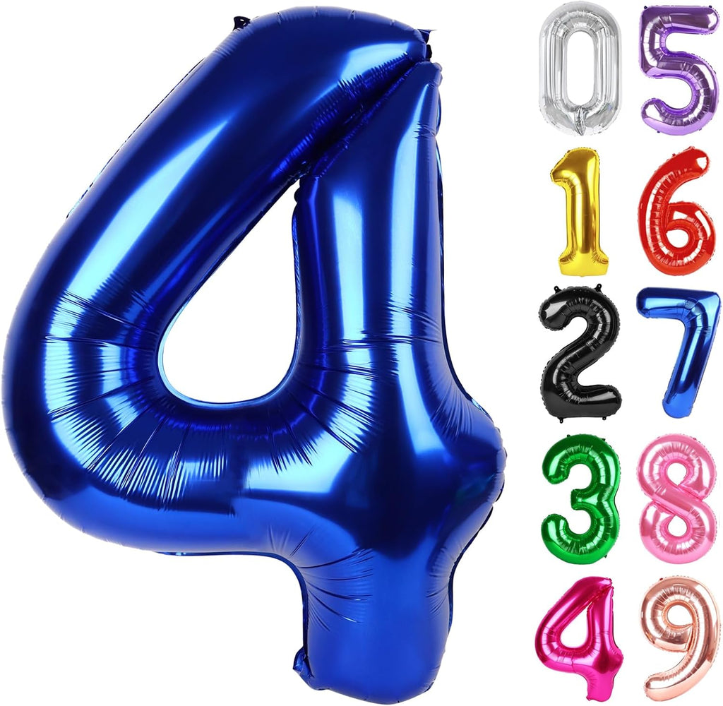 Number 4 Balloon by Night Blue - 40 Inch Giant Foil Balloon for 4th Birthday Party Decorations