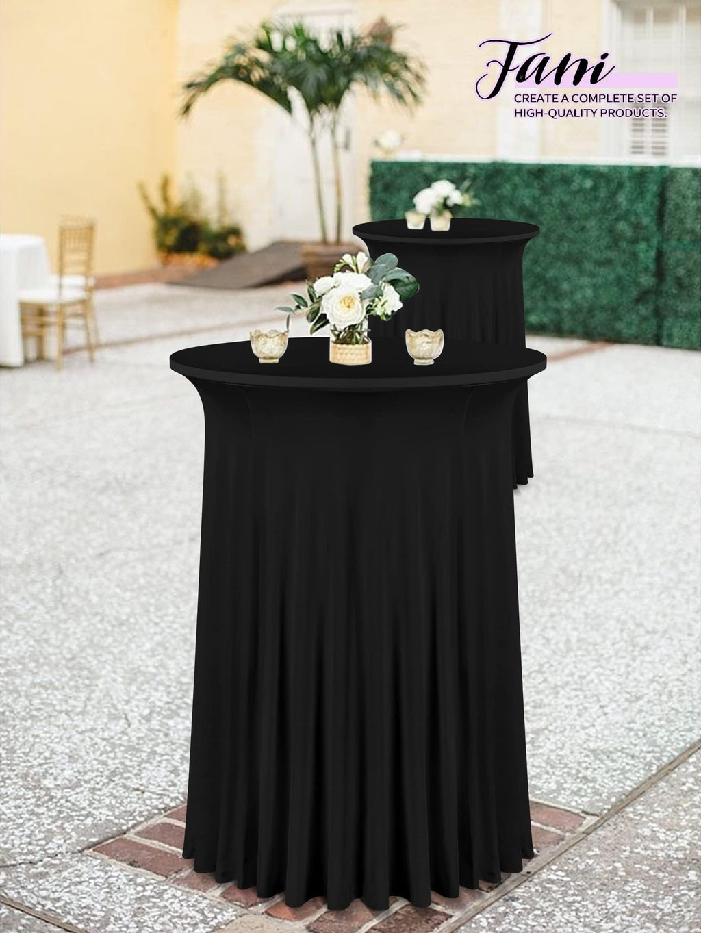 6 Packs 24"x 43" Round Cocktail Table Skirt, Spandex Fitted High Top Table Skirt, Spandex Stretch Cocktail Tablecloth for Wedding Party Bar Banquet Birthday Tables(Black)