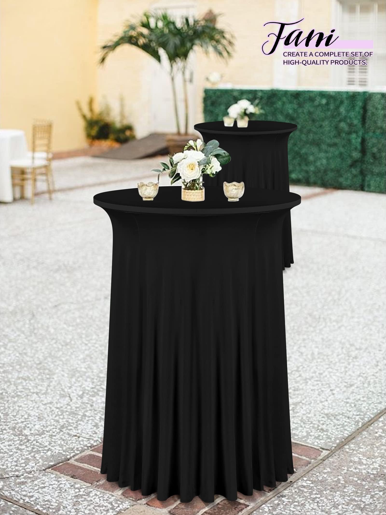 6 Packs 24"x 43" Round Cocktail Table Skirt, Spandex Fitted High Top Table Skirt, Spandex Stretch Cocktail Tablecloth for Wedding Party Bar Banquet Birthday Tables(Black)