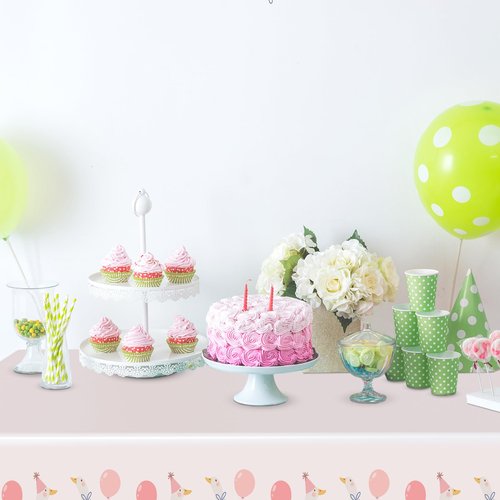 Honeydak 4 Pcs Silly Goose Birthday Party Tablecloths Pink 1st Baby Shower Gingham Table Cover Disposable Plastic Tablecloths Goose Theme Party Supplies for 1st Boys Girls Summer Decorations