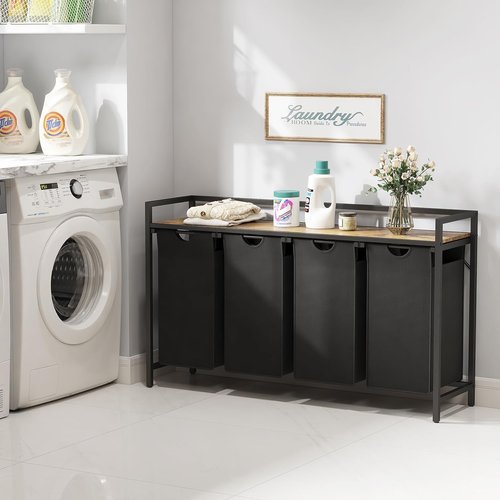 Lifewit Laundry Hamper - 4-Section Organizer with Large Top Shelf & 4 Removable Bags | Black