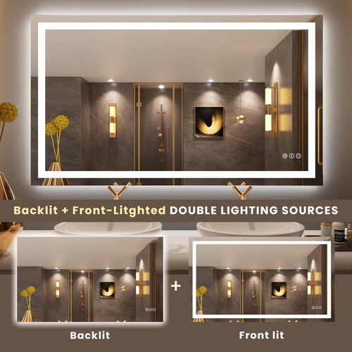 LOAAO LED Bathroom Mirror - 50" x 30" Dimmable Anti-Fog Backlit & Front Lit Vanity Mirror | Safe Tempered Glass, Memory Function, ETL Listed