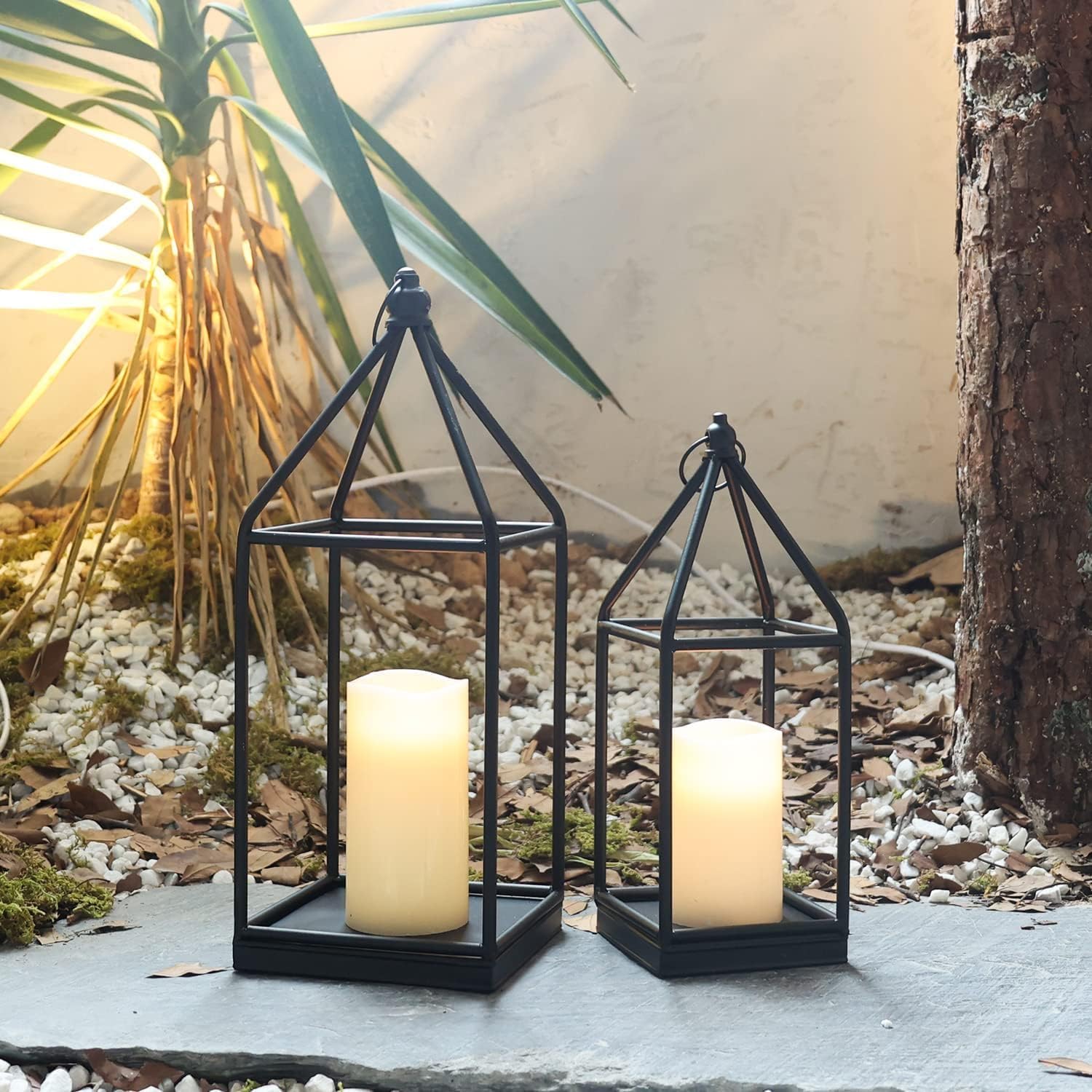 **DECORKEY Lanterns - Vintage Black Metal Candle Holders for Indoor & Outdoor Decor | 18" & 14" Sizes**