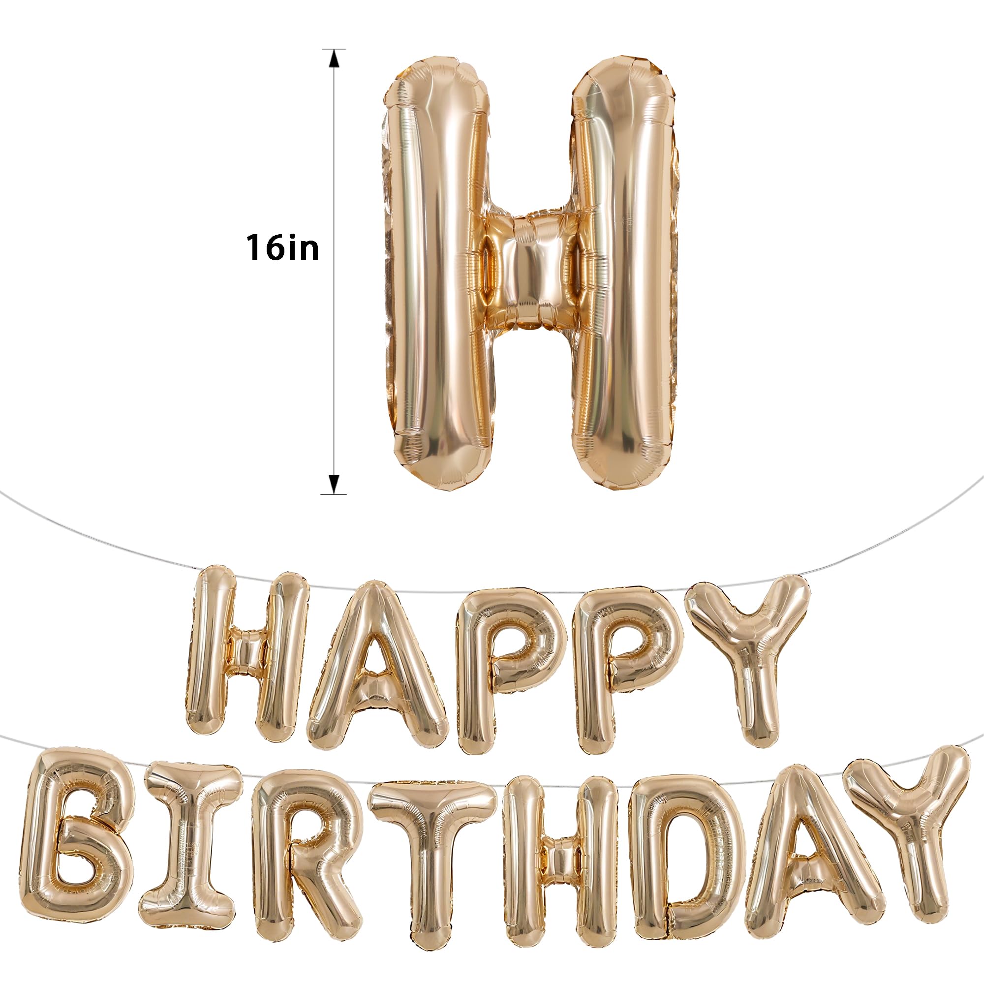 TONIFUL Happy Birthday Balloons Banner 16 Inch Mylar Foil Letters Birthday Sign Reusable for Girls Boys Kids & Adults Birthday Party Decorations Supplies（Champagne Gold ）
