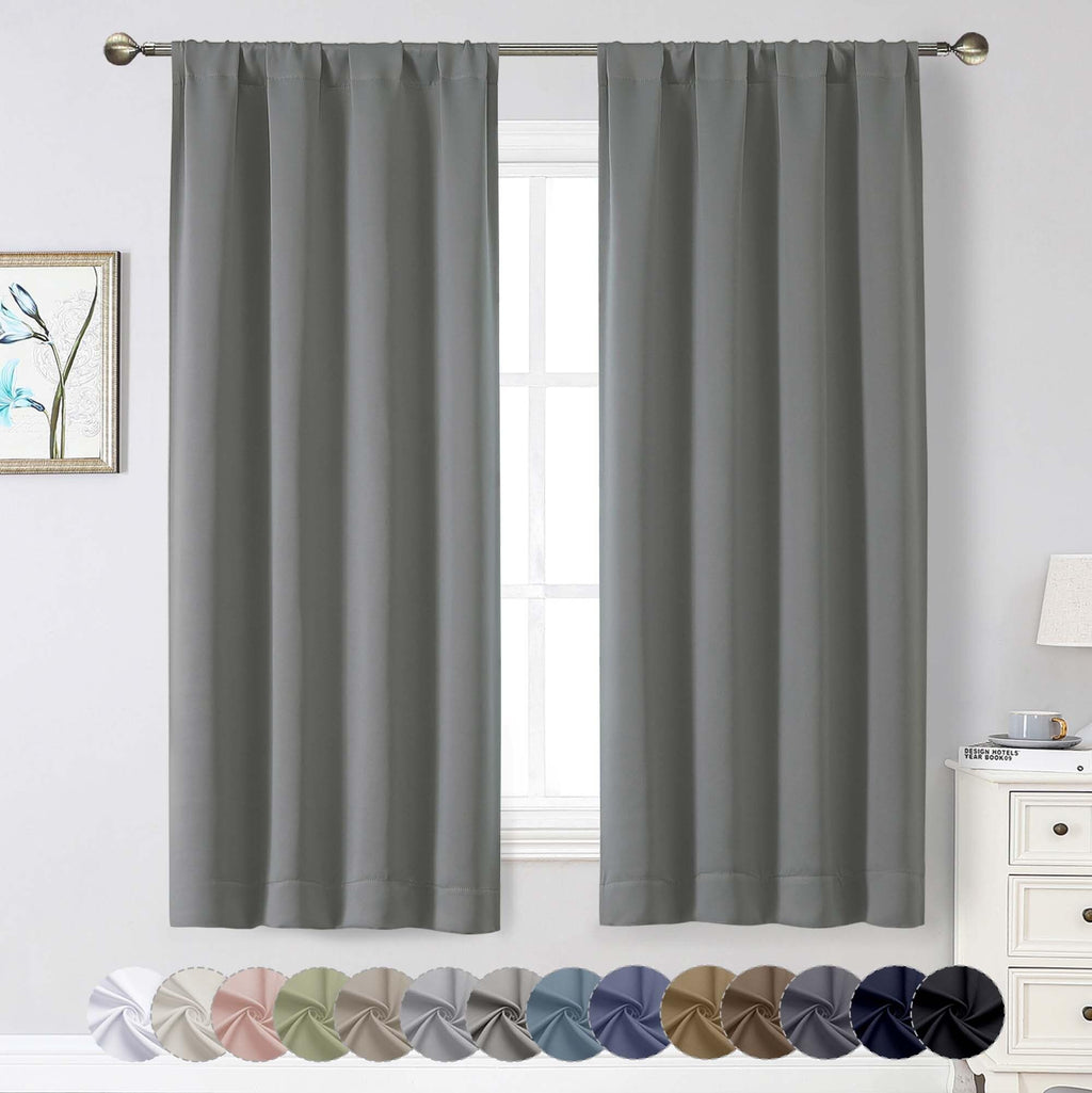 WelvetBLK Light Grey Blackout Curtains for Bedroom Living Room 63 Inch Length 2 Panels Set, Soft Solid Room Darkening Thermal Insulated Window Treatments, Rod Pocket Dining Room Curtains, 40" Wx63 L