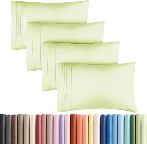 King Pillow Cases by Hotel Luxe - Ultra Soft, Wrinkle-Free Covers - 4 Piece Set in Light Sage Green