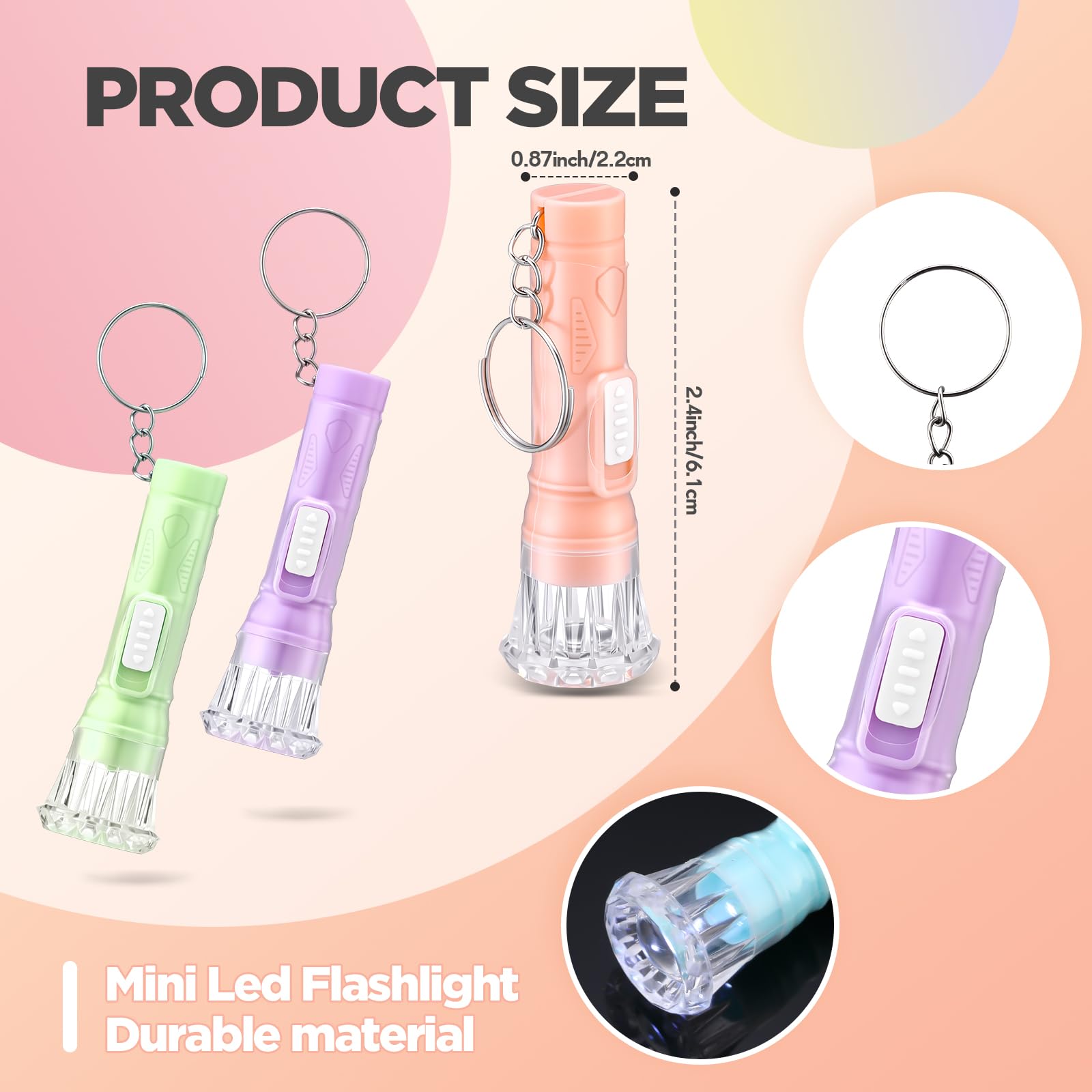 Jexine 50 Pcs Mini Flashlight Keychains Bulk with Lanyard Portable Small Plastic LED Key Chains Flashlights for Night Reading Emergency Hurricane Camping Hiking Party Favors(Pastel Color,Simple)