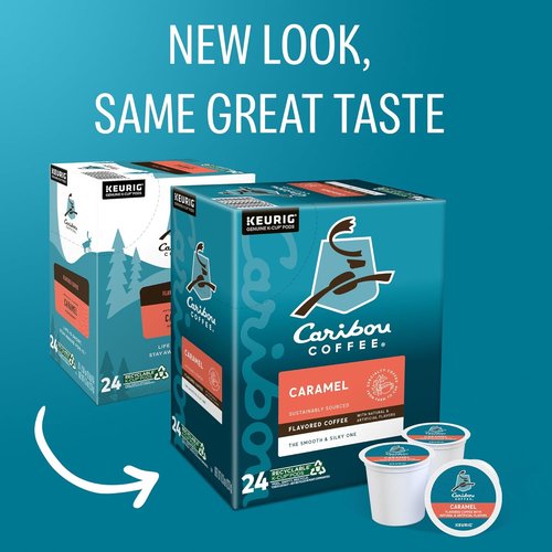 Caribou Coffee Caramel Flavored K-Cup Pods - Medium Roast, 96 Count Box (Pack of 4)