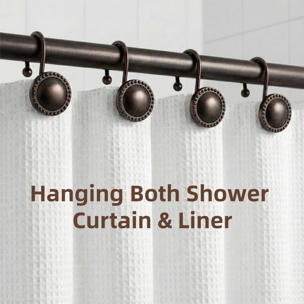 PSPFTN 12-Piece Set of Shower Curtain Hooks，Metal Decorative Rings， Anti-Rust Circular Design，Heavy Duty Design (Bronze)