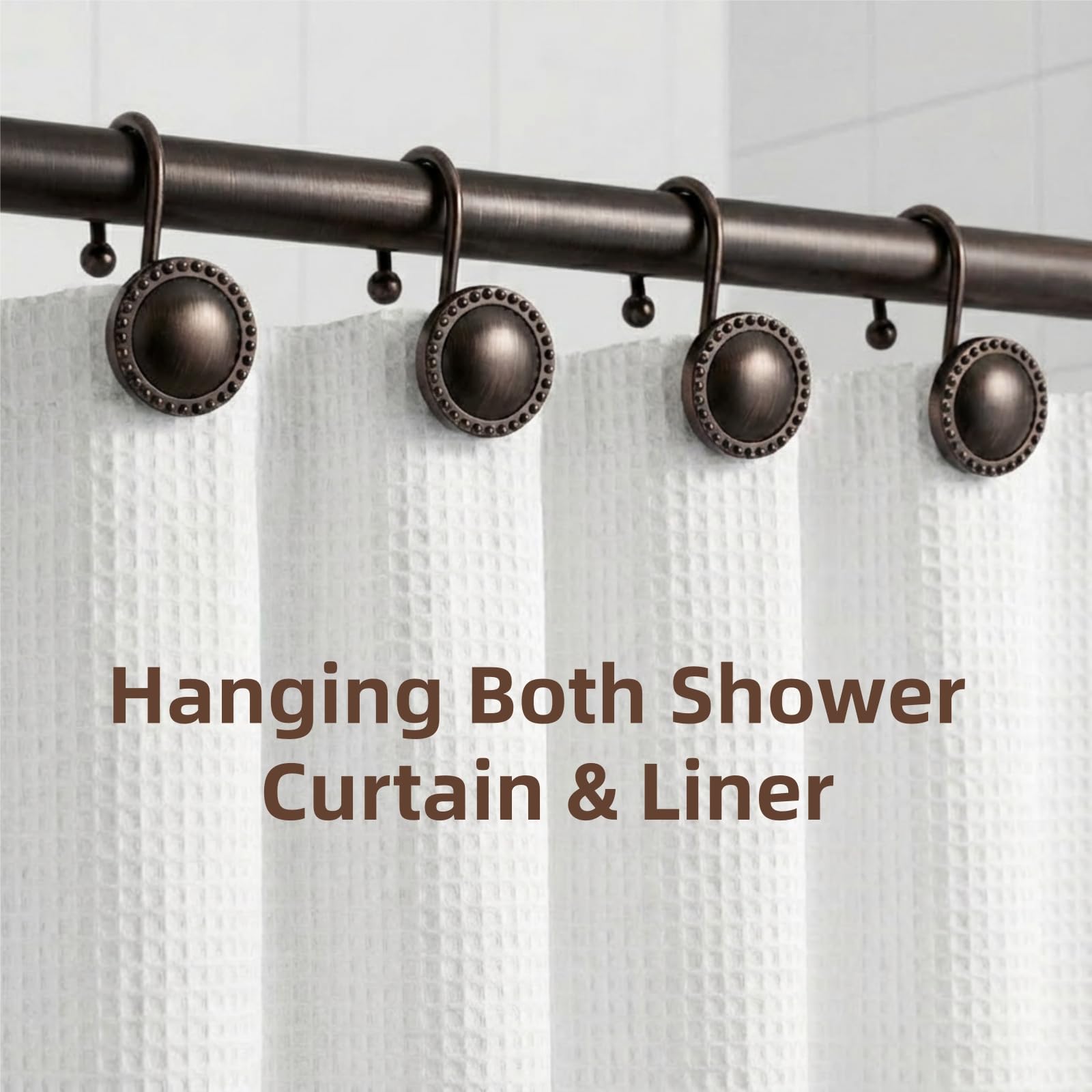 PSPFTN 12-Piece Set of Shower Curtain Hooks，Metal Decorative Rings， Anti-Rust Circular Design，Heavy Duty Design (Bronze)