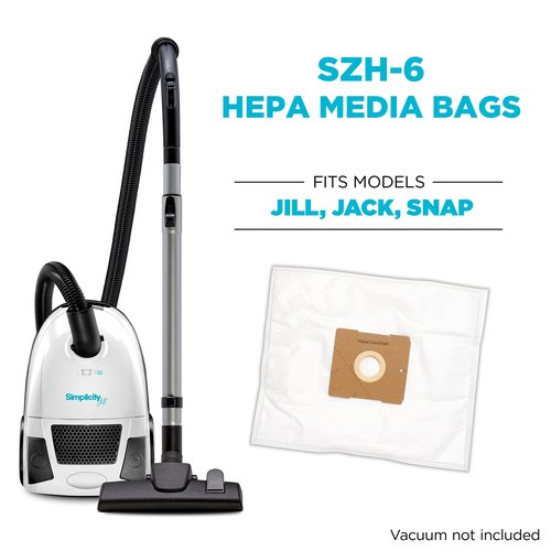 Simplicity Vacuums SZH-6 Jill Canister Vacuum Replacement Bags with Certified Hepa Media, Fits with Simplicity Jill, Jack, and Snap Bagged Vacuum Canister Models, Type Z Bags, 6-pack Set