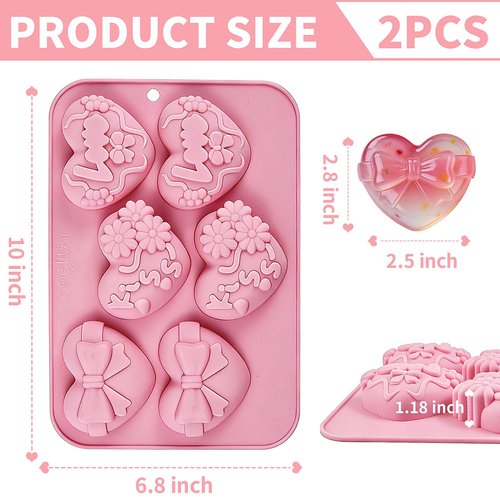 Heart Mold Silicone Soap Molds, 2 Pack Valentine's Day Muffin Brownie Pan for Baking, Jello Candy Mould for Hot Chocolate Bombs Ice Cube Candle Resin