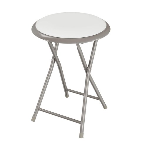 Folding Stool - Backless 18-Inch Stool with 225lb Capacity for Kitchen or Rec Room - Portable Indoor Counter Bar Stools by Lavish Home (White)