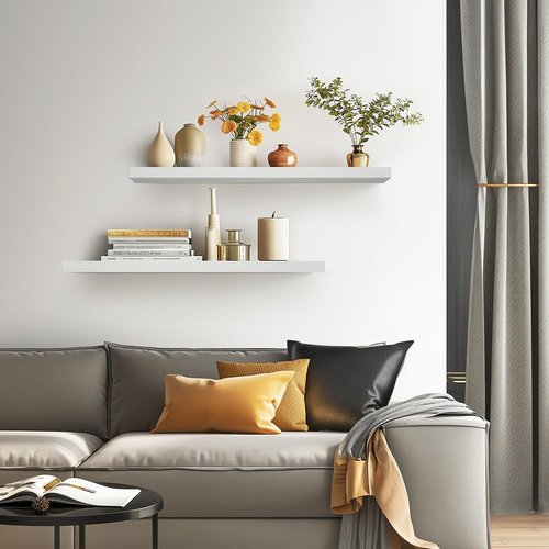 BAYKA Floating Shelves - 36-Inch Rustic Wood Wall Mounted Shelves for Home Decor | Set of 2 (White)