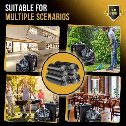 50 55 60 Gallon Trash Bags, 100 Count High Density Garbage Bags, Recycling Trash Can Liners, Sturdy & Tear-Resistant Large Black Bag for Kitchen Yard Outdoor Commercial Use, Lawn Leaf Waste Bags