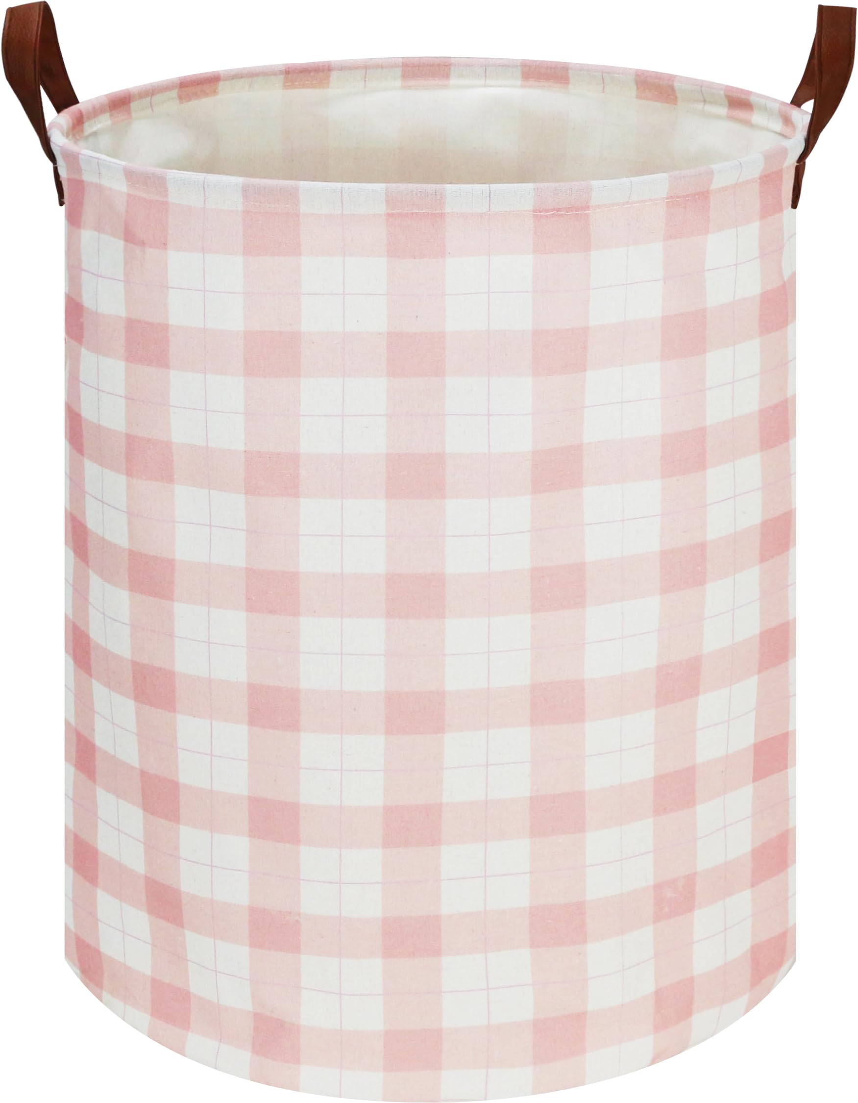 CLOCOR Laundry Basket, Waterproof Pink Nursery Hamper, Collapsible Fabric Storage Container, Room Decor, Gift Basket(Pink Grid)