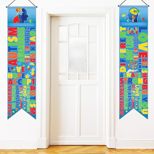 Blulu Autism Awareness Door Banners - Inspirational Puzzle Piece Decorations | 2 Pcs for Indoor/Outdoor Use