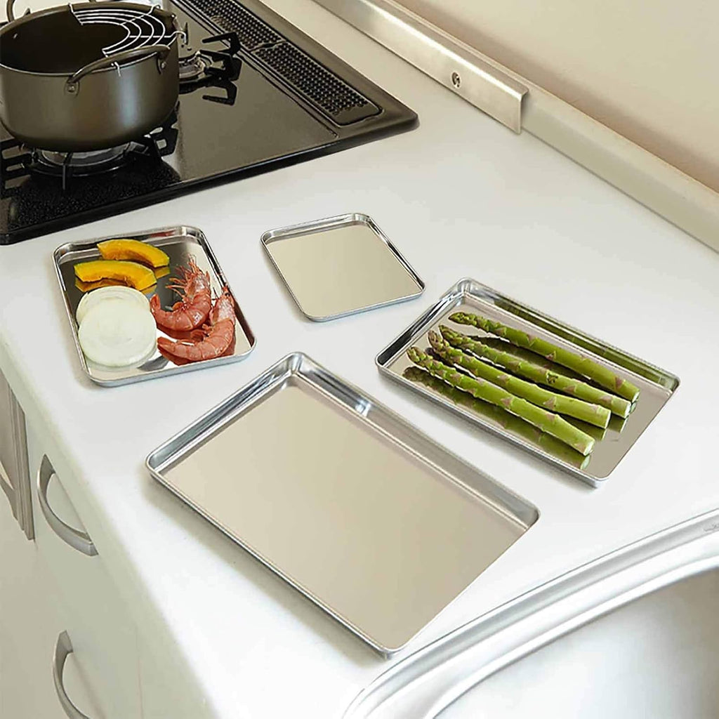 TeamFar Baking Sheet Set - 4 Stainless Steel Cookie Trays, Non-Toxic, Rust-Free, Easy Clean | 16/12.5/10/9.3 Inch