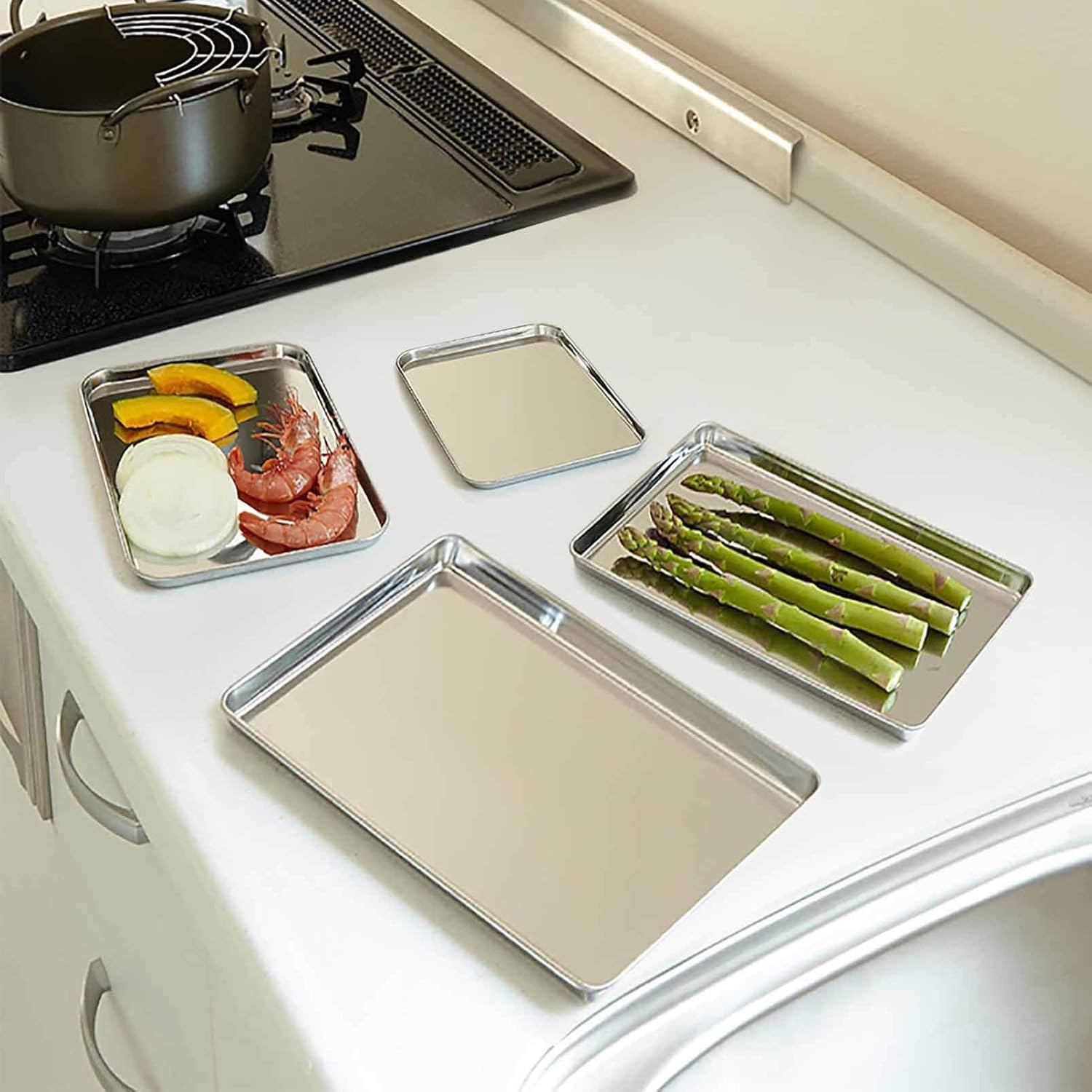 TeamFar Baking Sheet Set - 4 Stainless Steel Cookie Trays, Non-Toxic, Rust-Free, Easy Clean | 16/12.5/10/9.3 Inch