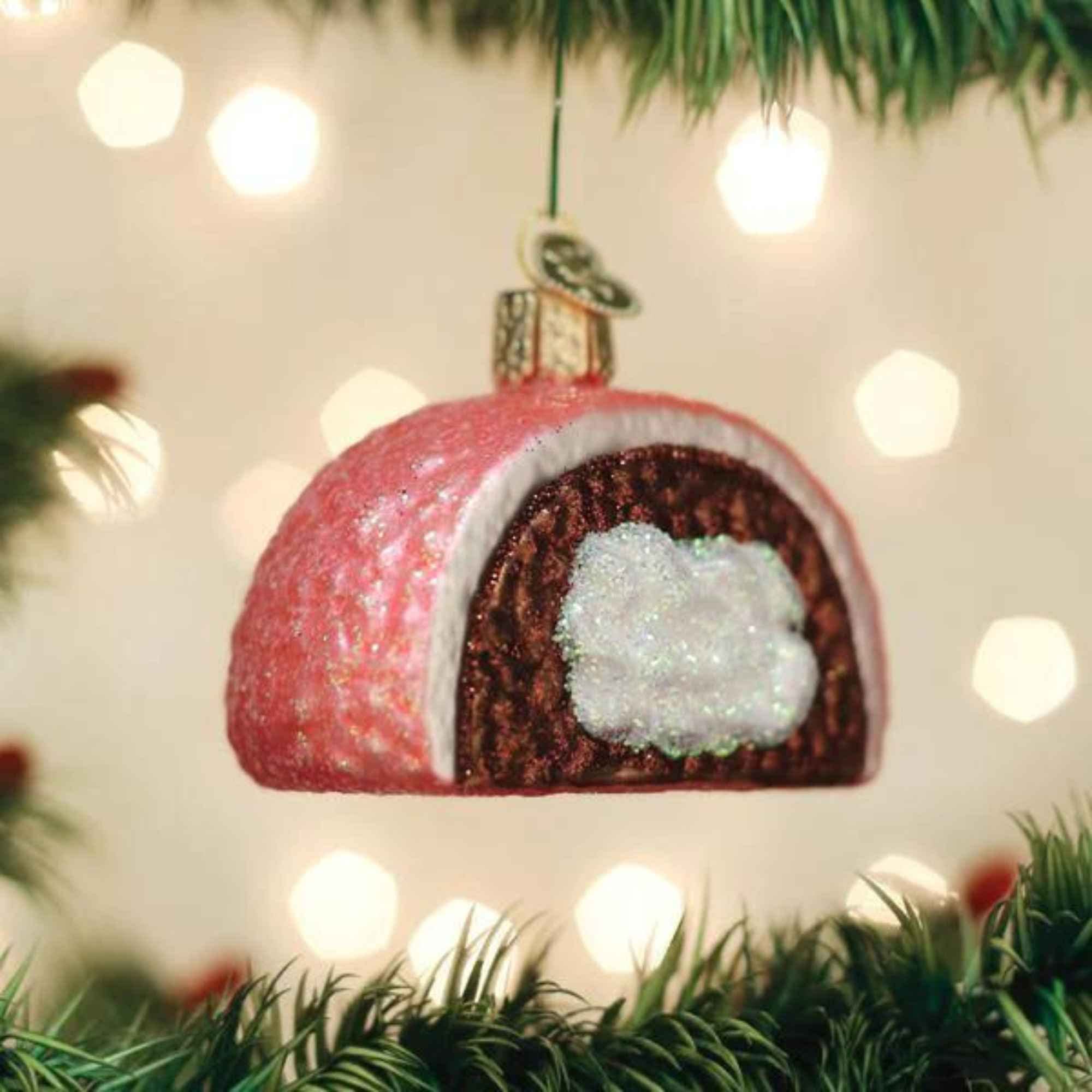 Old World Christmas Hostess Snoball Glass Blown Ornament for Christmas Tree, Handcrafted Holiday Decoration, Snack Collection