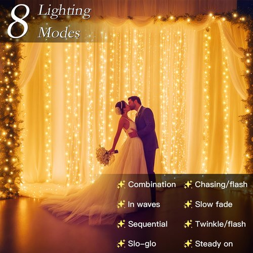 200 LED Curtain String Lights - Waterproof Fairy Lights with Timer & 8 Modes | 9.8 x 6.6FT for Indoor/Outdoor Decor