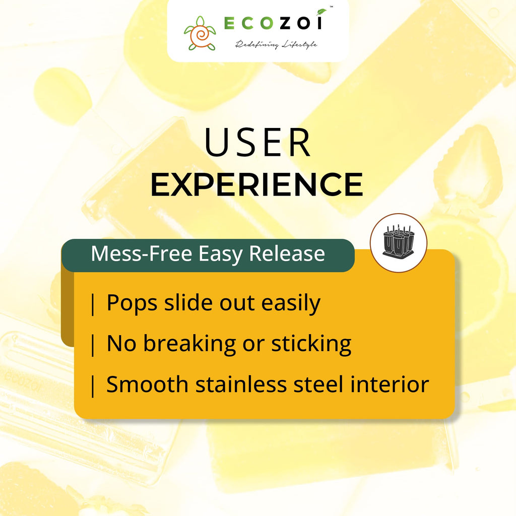 Ecozoi Stainless Steel Popsicle Molds – Reusable Metal Paleta Maker Set with 6 Molds, 6 Sticks, 12 Silicone Seals & Cleaning Brush – Easy Release Ice Pop Maker for Kids & Adults, 3 oz Each