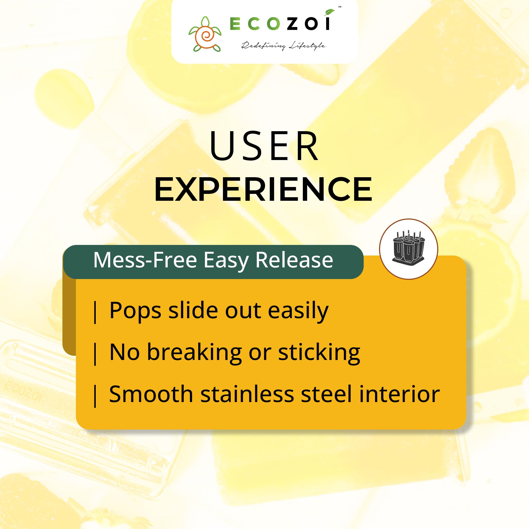 Ecozoi Stainless Steel Popsicle Molds – Reusable Metal Paleta Maker Set with 6 Molds, 6 Sticks, 12 Silicone Seals & Cleaning Brush – Easy Release Ice Pop Maker for Kids & Adults, 3 oz Each