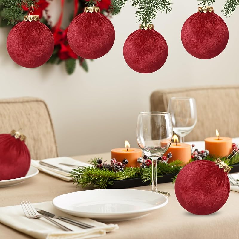 ZenNex Velvet Christmas Ball Ornaments 15 Pack 3.15in Red - Variation Red