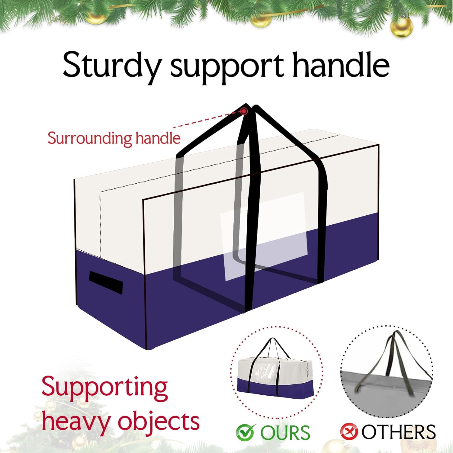 Skiennix Christmas Tree Bag - Heavy Duty 600D Oxford Material for 8 Ft Trees | Dampproof Storage with Dual Zipper & Reinforced Handles