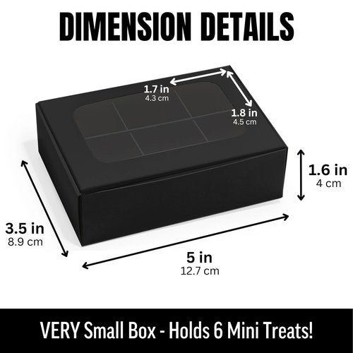 Modsy Baking - 100 pcs Black Mini Truffle Box for 6 treats with Window and Dividers, Bakery Boxes, 5 x 3.5 x 1.57 Inches VERY SMALL Baking Boxes, Square Truffles Decorating Supplies for Gift Giving