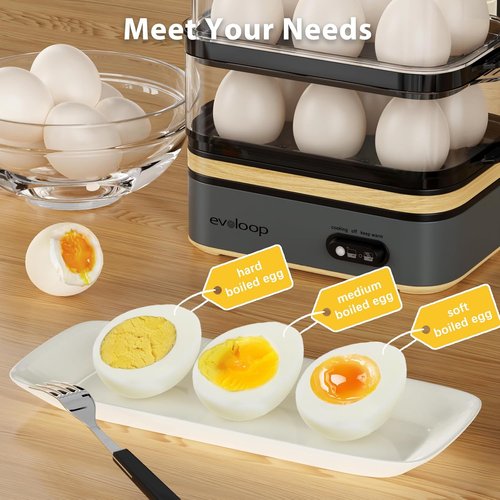 Evoloop Rapid Egg Cooker - Electric 12-Egg Capacity | Soft, Medium, Hard Boiled & Poached Eggs, BPA-Free Tray (Grey)