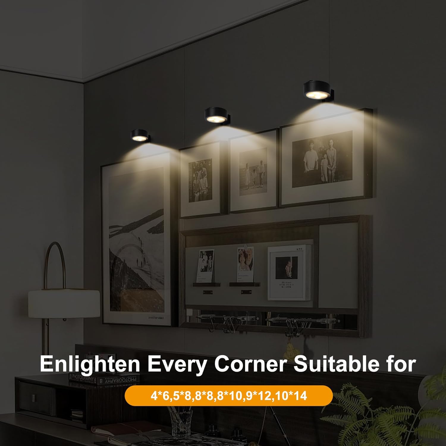 Skiennix 6-Pack Battery Operated Picture Lights - Magnetic Art Display with Remote & Dimmable Timer