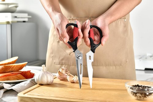 Heavy Duty Kitchen Scissors by [Brand Name] - Versatile Shears for Meat, Vegetables | 9.25 Inch Black & Red