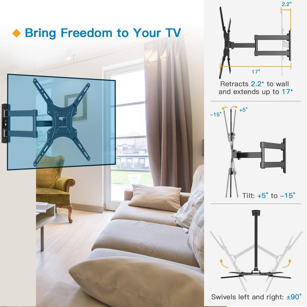 Pipishell Full Motion TV Wall Mount - Articulating Arms for 24-55 Inch LED LCD TVs | Max VESA 400x400mm, 66lbs Capacity