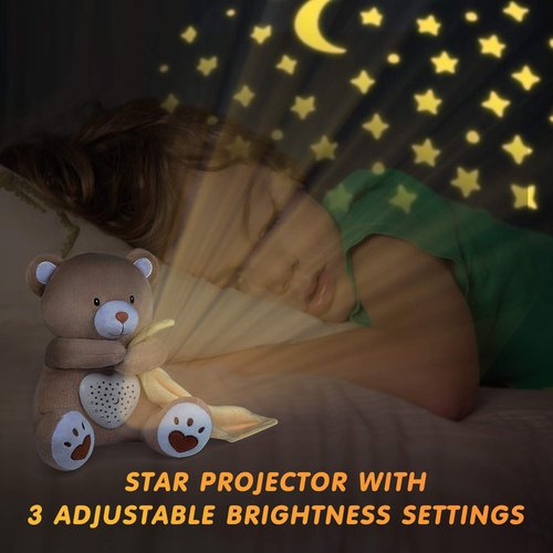 BEREST Rechargeable Baby Sleep Soother Bear - Heartbeat & Lullabies Night Light Projector for Nursery