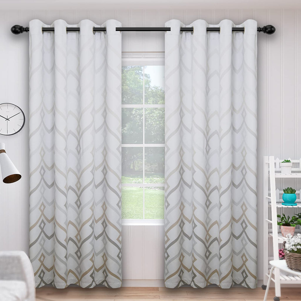 Easy-Going Printed Blackout Curtains for Bedroom, Gradient Line Color Noise Reduction Curtain Drapes, Light Blocking Thermal Insulated Grommet Curtain, 2 Panels, 52 x 96 in, Gray