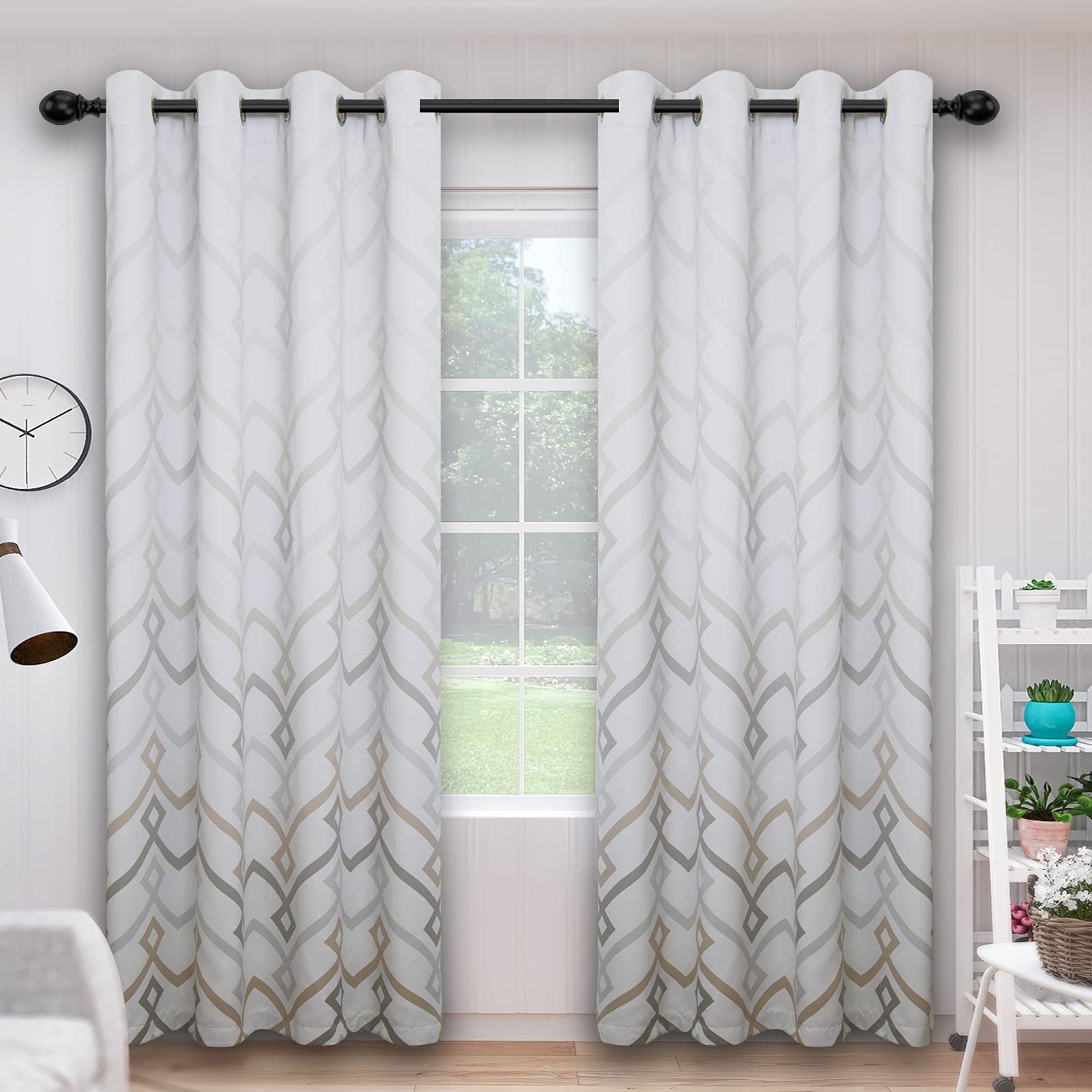 Easy-Going Printed Blackout Curtains for Bedroom, Gradient Line Color Noise Reduction Curtain Drapes, Light Blocking Thermal Insulated Grommet Curtain, 2 Panels, 52 x 96 in, Gray