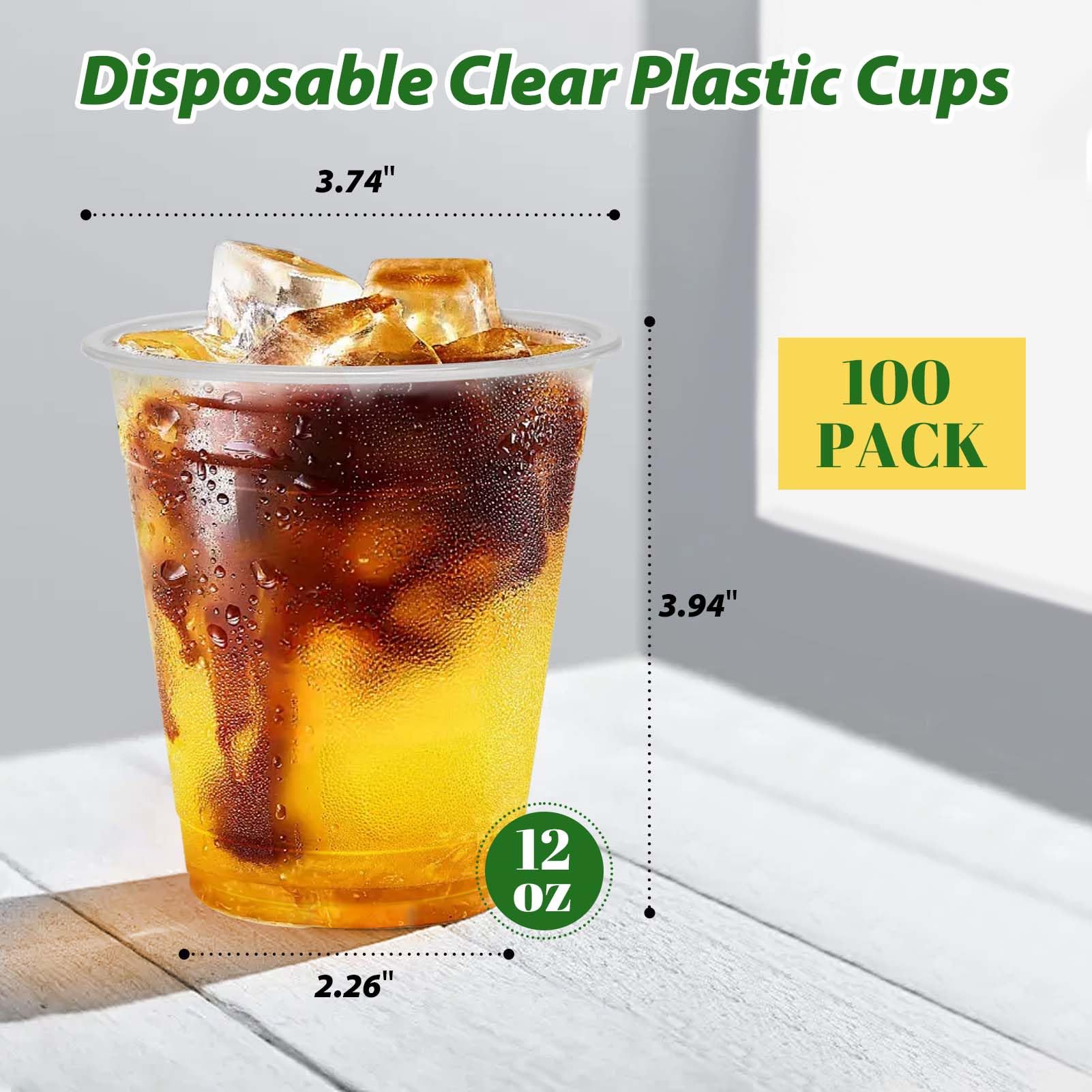 Clawsoff 12 oz Clear Plastic Cups, 300 Count Disposable Coffee Cups No Lids, 12 Ounce Cold Plastic Party Cup Bulk, PET Clear Cup for Iced Coffee, Smoothie, Cold Beverage