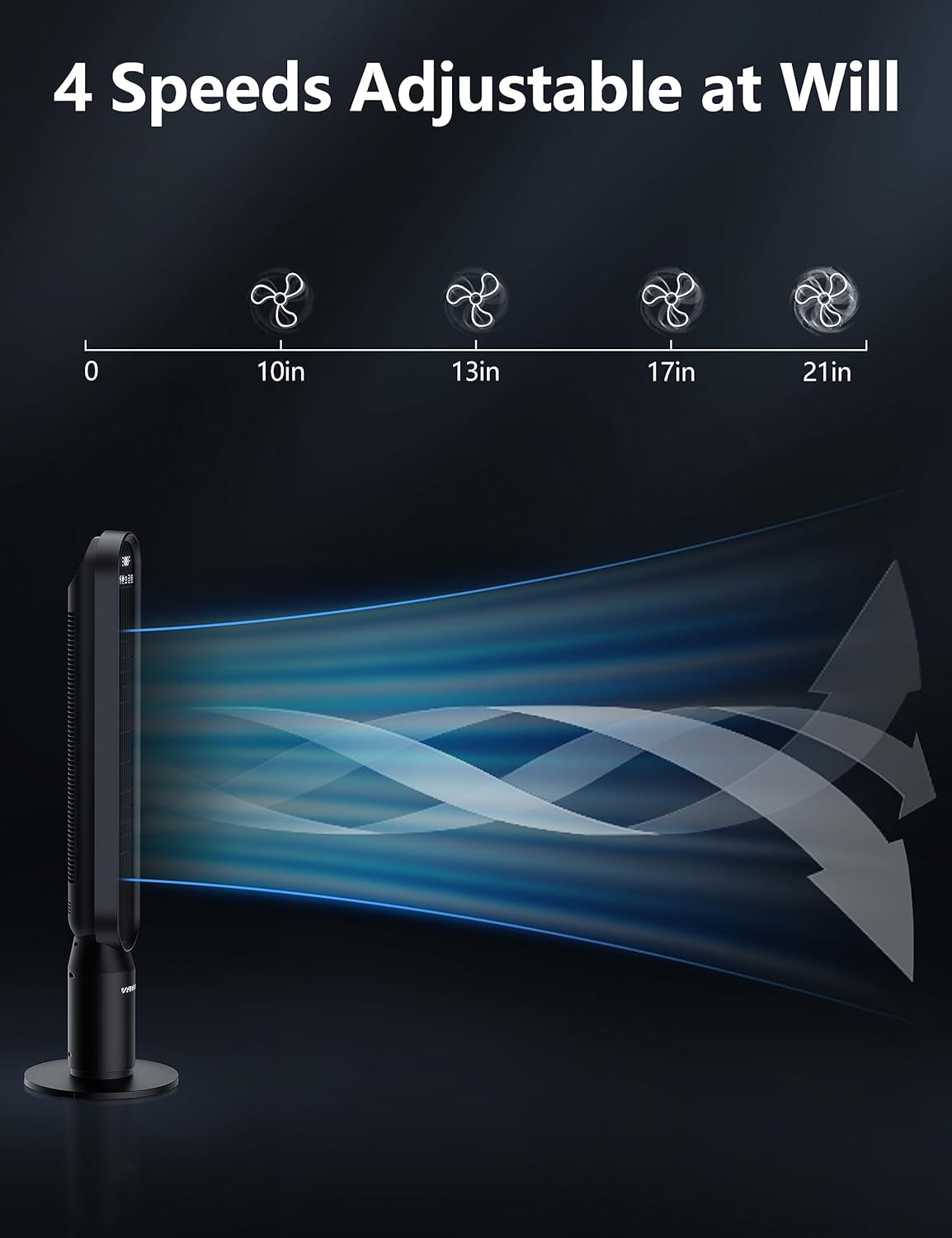 VAGKRI 42-Inch Quiet Tower Fan - Bladeless Design with 135° Oscillation & 4 Speed Modes | Remote Control, Black