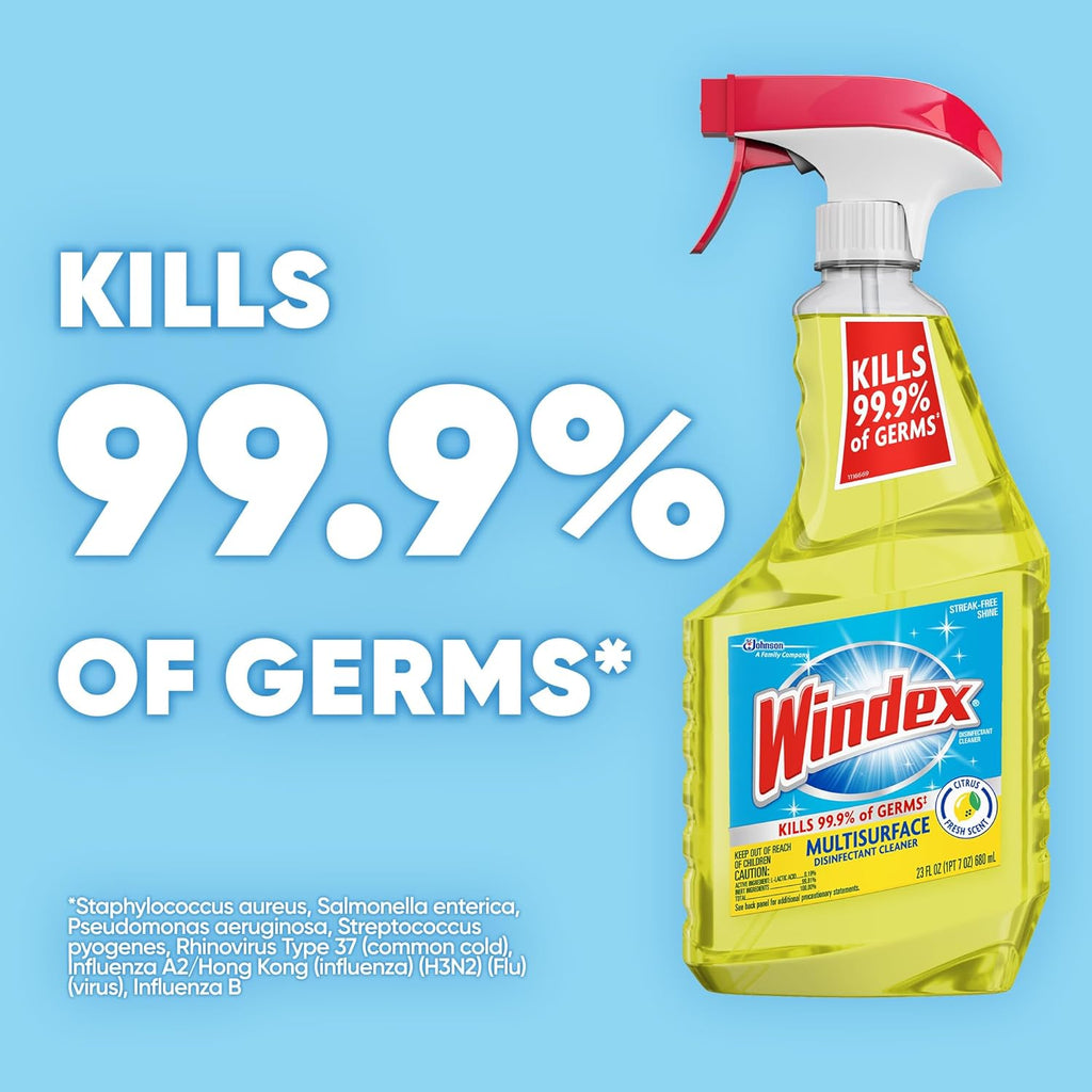 Windex Multipurpose Cleaner Spray - Citrus Fresh Disinfectant for Safe Surface Cleaning | 23 Fl Oz
